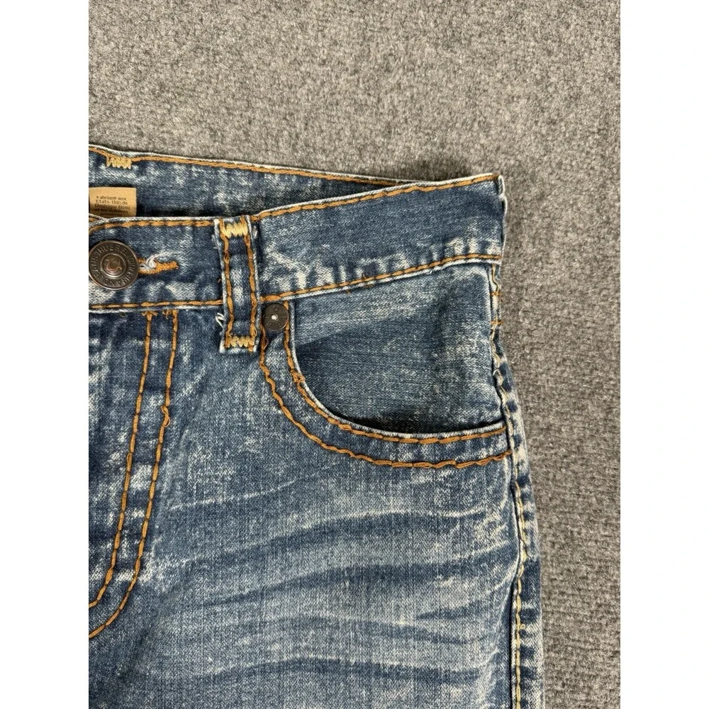 True Religion Ricky Straight Jeans Mens 34 Acid Wash Distressed Flap Pocket USA